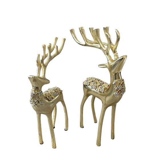 34th & Pine Gold Metal Rhinestone Reindeer Set of 2 Christmas Holiday Decor NEW - Picture 14 of 15